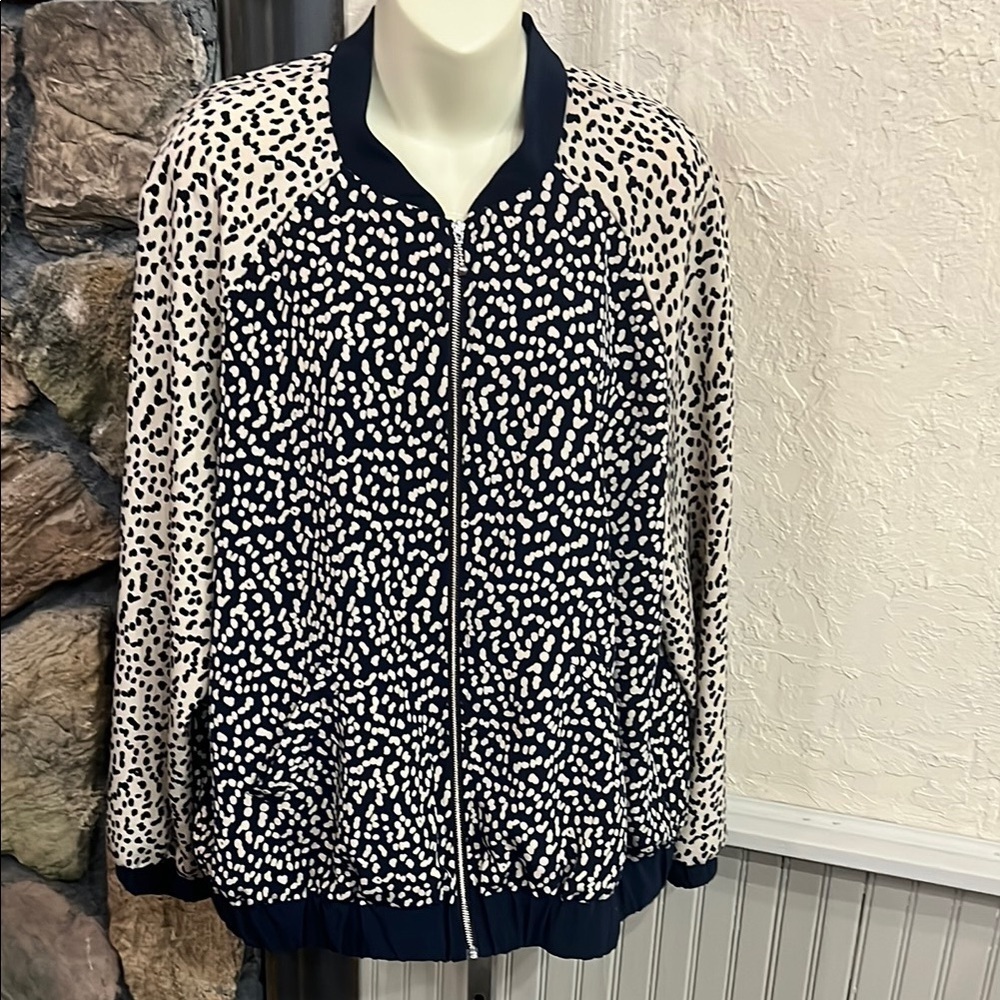 Susan Graver Black and White Bomber Jacket with Abstract Pattern
